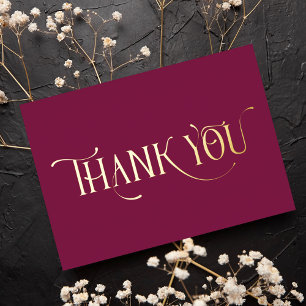 Personalised Minimal Modern Burgundy Red Thank You Foil Holiday Card