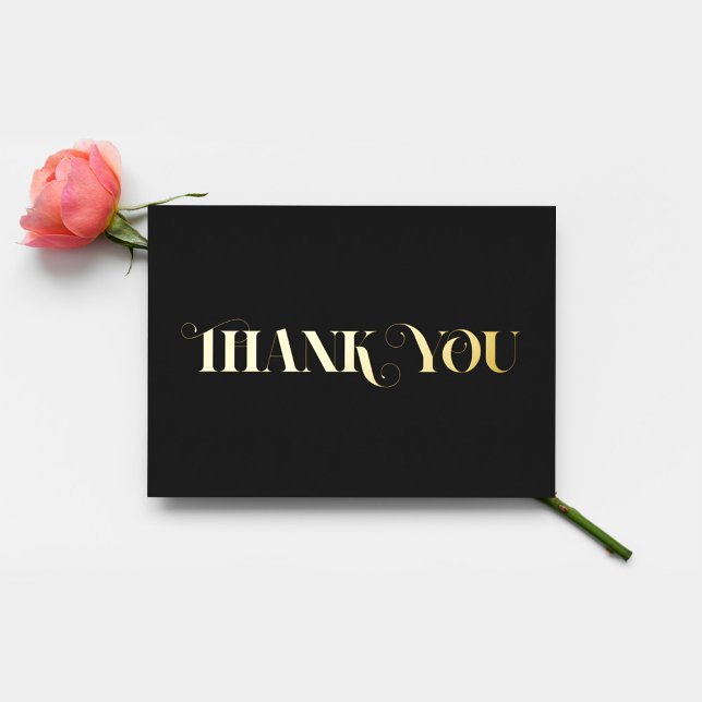 Personalised Minimal Modern Classy Black Thank You Foil Holiday Card (Creator Uploaded)