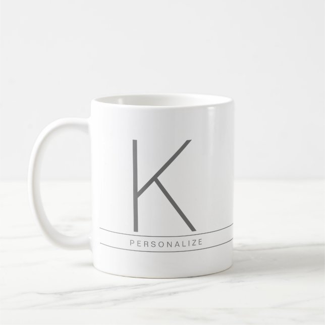 Personalised Minimal Modern Grey White Monogram Coffee Mug (Left)