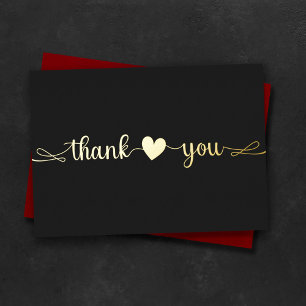 Personalised Minimal Modern Heart Black Thank You Foil Holiday Card