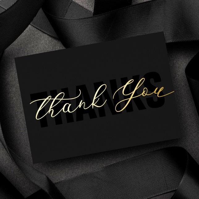 Personalised Minimal Modern Script Black Thank You Foil Holiday Card (Creator Uploaded)