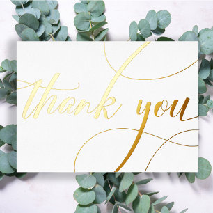Personalised Minimal Modern Script White Thank You Foil Holiday Card
