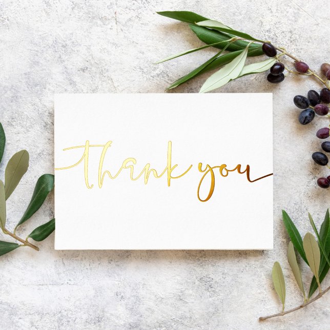 Personalised Minimal Modern Script White Thank You Foil Holiday Card (Creator Uploaded)