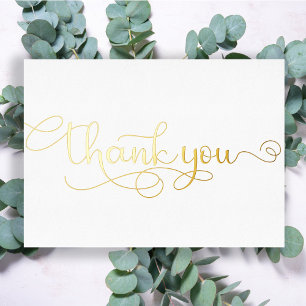 Personalised Minimal Modern Script White Thank You Foil Holiday Card