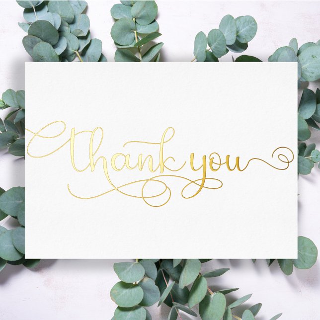 Personalised Minimal Modern Script White Thank You Foil Holiday Card (Creator Uploaded)