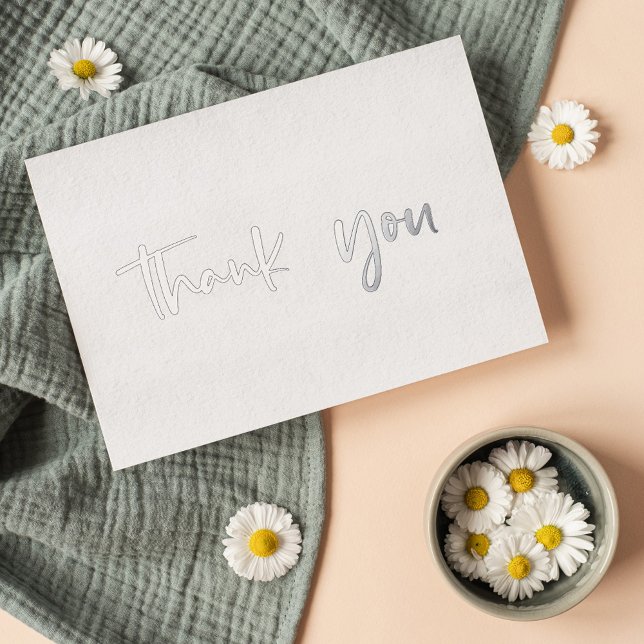 Personalised Minimal Modern Script White Thank You Foil Holiday Card (Creator Uploaded)