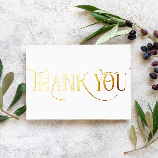 Personalised Minimal Modern Script White Thank You Foil Holiday Card (Creator Uploaded)