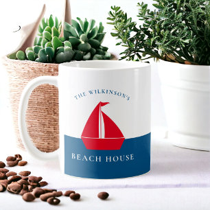 Personalised minimal nautical summer house coffee mug