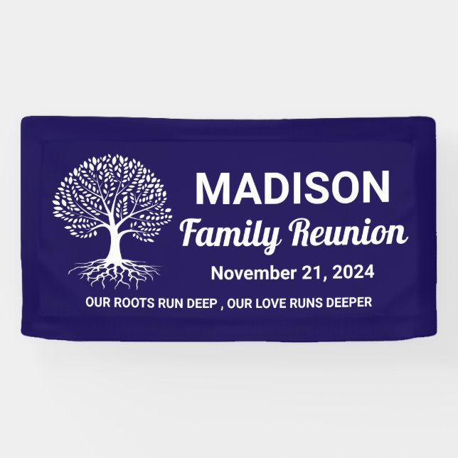 personalised minimal navy blue family reunion banner (Horizontal)