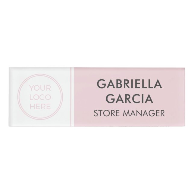 Personalised Minimal Pink Business Logo Name Tag (Front)