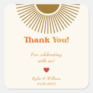 Personalised Minimal Retro Sun Family Thank You Square Sticker