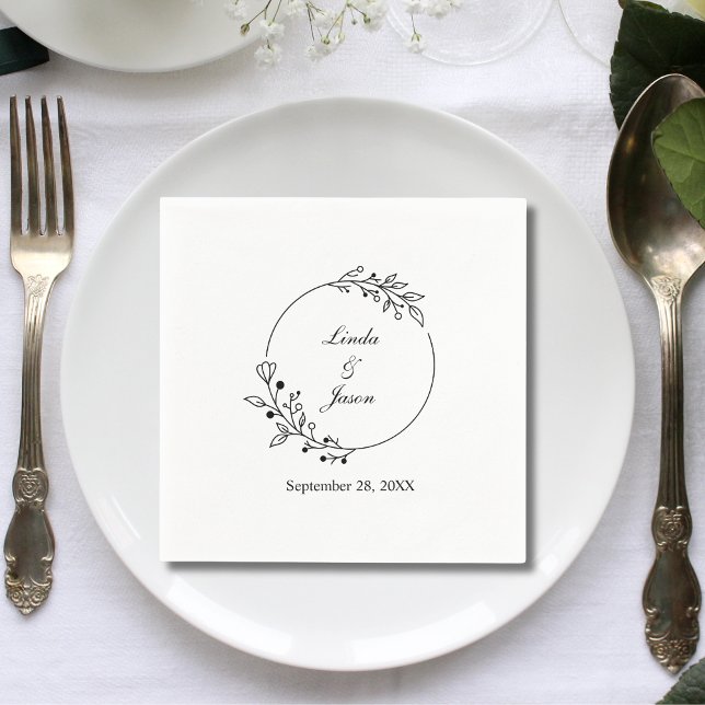 Personalised Minimal Rustic Floral Leaf Wedding Napkin (Personalized minimal rustic floral leaf napkins add natural charm to your wedding table)