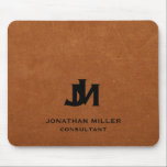 Personalised Minimal Sable Leather Monogram Mouse Mat<br><div class="desc">Add a touch of luxury to your workspace with this personalised mouse pad. The design features two overlapping monogram initials in classic black block typography with your name and title below on a stylish sable brown leather background. The high-quality printing ensures that the design will last for years to come....</div>