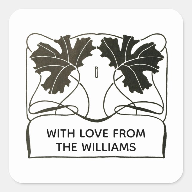 Personalised Minimal Simple Floral Bow Square Sticker (Front)