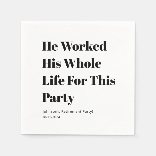 Personalised Minimal White Funny Retirement party  Napkin (Front)