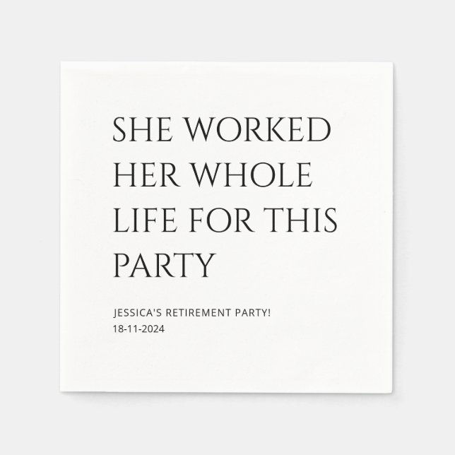 Personalised Minimal White Funny Retirement party  Napkin (Front)