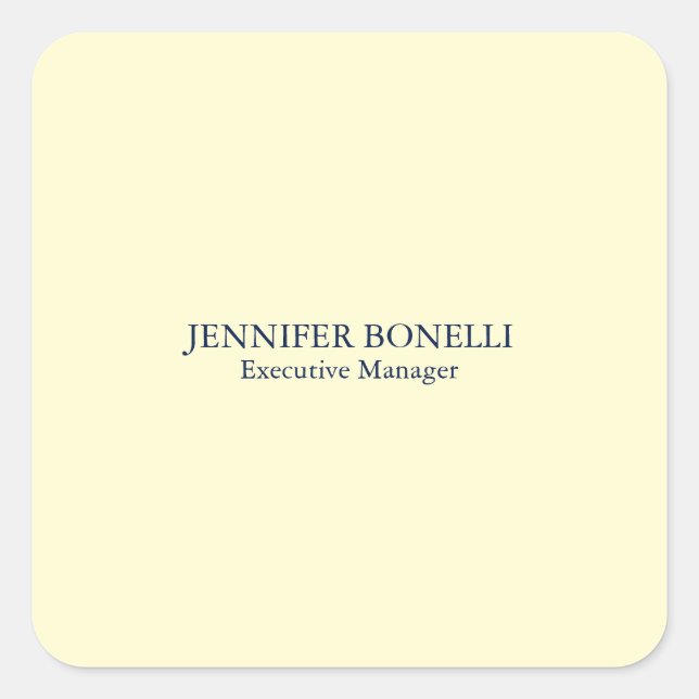 Personalised minimalist add your name cream colour square sticker (Front)