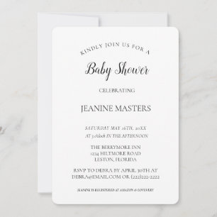 Personalised Minimalist B&W Baby Shower Invitation