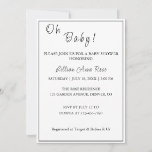 Personalised Minimalist B&W Oh Baby! Shower Invitation