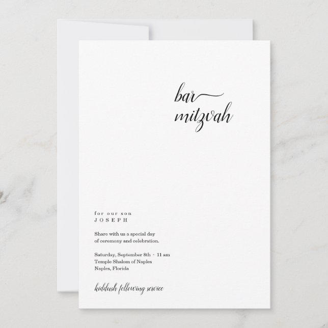 Personalised Minimalist Bar Mitzvah Invitation (Front)