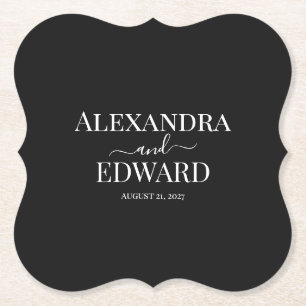 Personalised Minimalist Black and White Wedding Paper Coaster