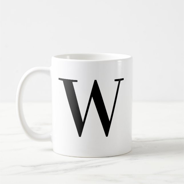 Personalised Minimalist Black Monogram Letter W Coffee Mug (Left)