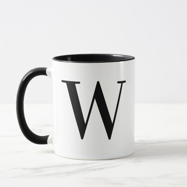Personalised Minimalist Black Monogram Letter W Mug (Left)