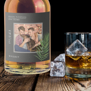 Personalised Minimalist Black Tropical Palm Photo Liquor Bottle Label