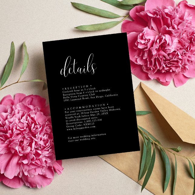 Personalised Minimalist Black Wedding Details Enclosure Card (Creator Uploaded)