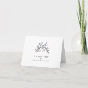 Personalised Minimalist Black White Botanical  Thank You Card