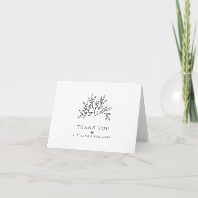 Personalised Minimalist Black White Botanical  Thank You Card (Front)
