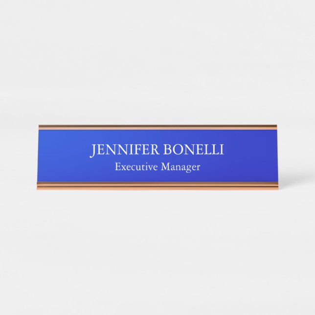 Personalised minimalist blue add your name desk name plate (Front)