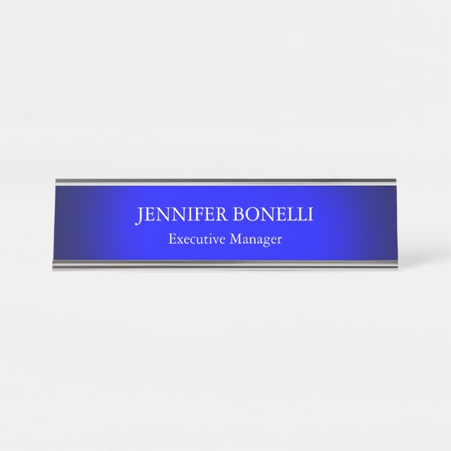 Personalised minimalist blue add your name desk name plate (Front)
