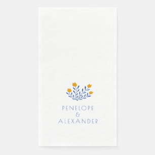 Personalised Minimalist Blue Yellow Flower Wedding Napkin