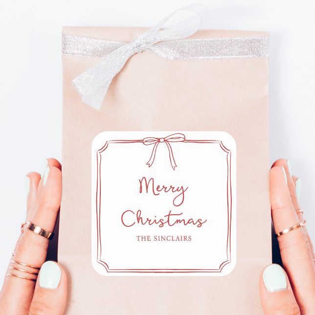 Personalised Minimalist Bow Design Christmas Party Square Sticker (Creator Uploaded)