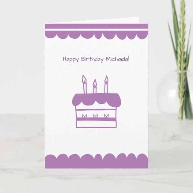 Personalised Minimalist Cake Purple Birthday Card (Front)