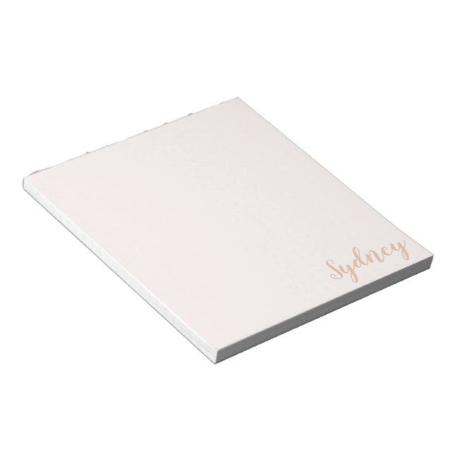Personalised Minimalist Calligraphy Name Blush Tan Notepad (Angled)