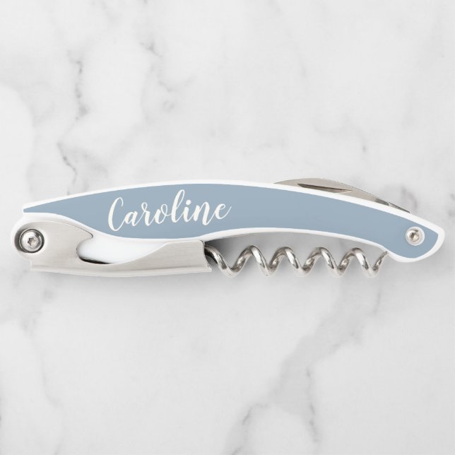 Personalised Minimalist Calligraphy Name in Blue  Corkscrew (Front)