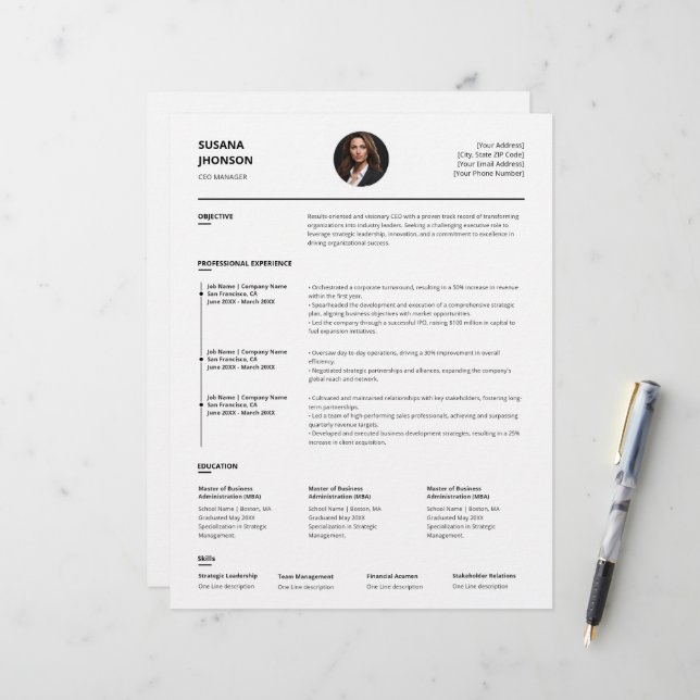 Personalised Minimalist Clean Resume Template (Front/Back In Situ)