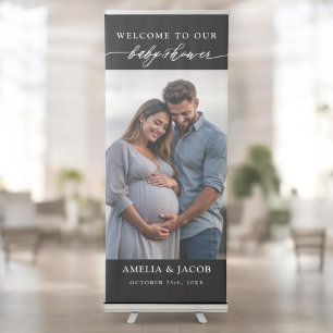 Personalised Minimalist Couples Photo Baby Shower Retractable Banner