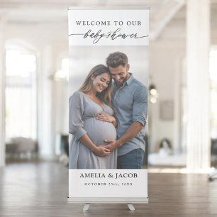 Personalised Minimalist Couples Photo Baby Shower Retractable Banner