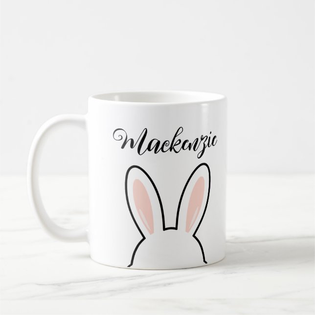 Personalised Minimalist Cute Bunny Ears Easter Coffee Mug (Left)
