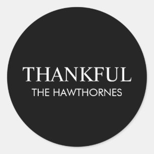 Personalised Minimalist Elegant Black Thankful  Classic Round Sticker