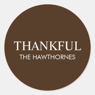 Personalised Minimalist Elegant Brown Thankful  Classic Round Sticker
