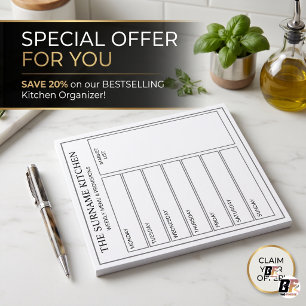 Personalised Minimalist Family Kitchen Weekly Menu Notepad