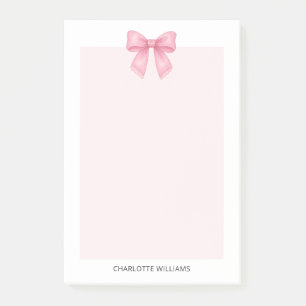 Personalised Minimalist Feminine Pink Coquette Bow Post-it Notes