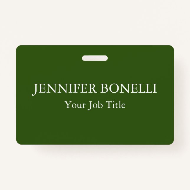 Personalised minimalist forest green customised ID badge (Front)