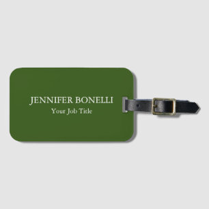 Personalised minimalist forest green customised luggage tag