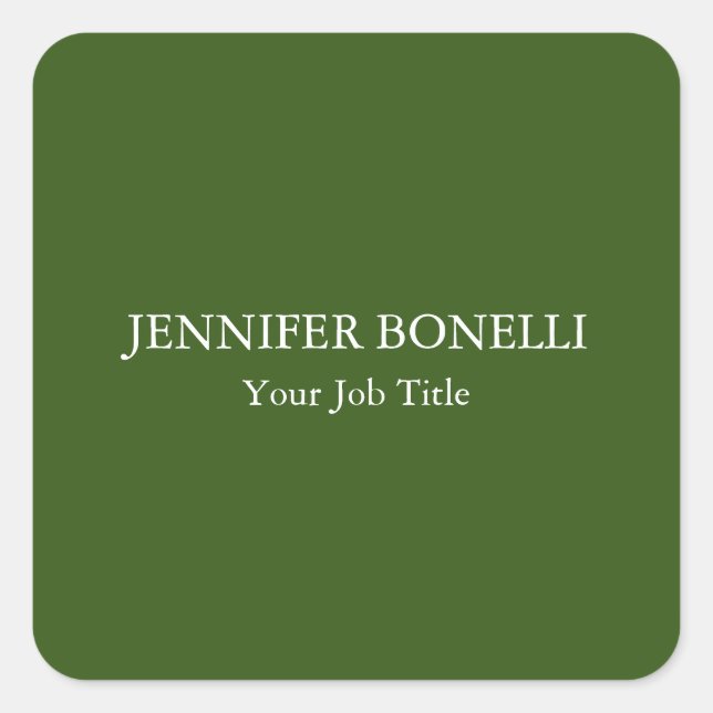Personalised minimalist forest green customised square sticker (Front)