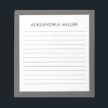 Personalised Minimalist Grey Name Lined Notepad<br><div class="desc">Stay organised and stylish with this personalised grey notepad. The minimalist design features your name in a simple yet elegant font at the top of the page, while the lined paper helps you keep your thoughts in order. The grey background adds a touch of sophistication to your everyday note-taking. Perfect...</div>